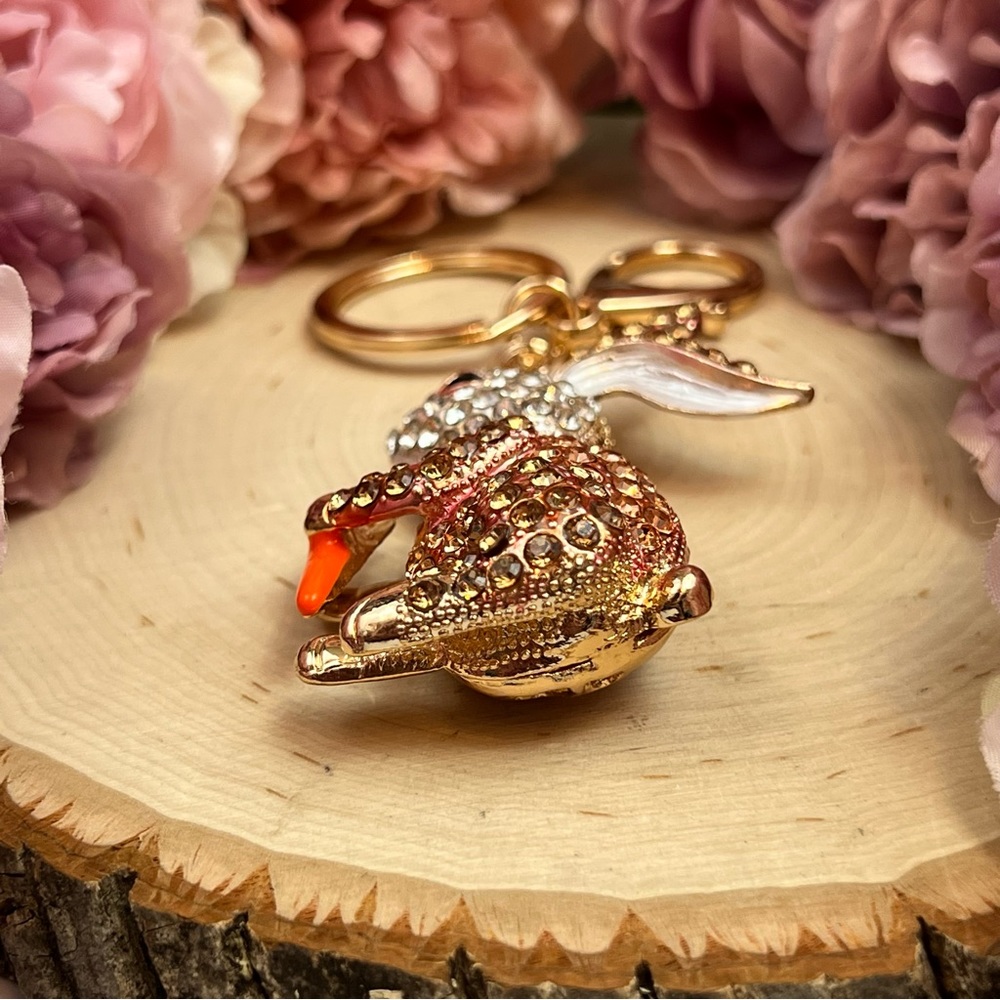 Champagne and Silver Crystal Bunny Rabbit with Carrot Keychain Charm - Picture 11 of 16